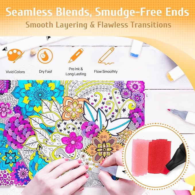 204 Colors Alcohol Markers with APP, Dual Tip Art Marker for Adults Coloring Books, Alcohol Based Ink Illustration Markers Set for Adult Artist Drawing Sketching Painting Lettering Cards