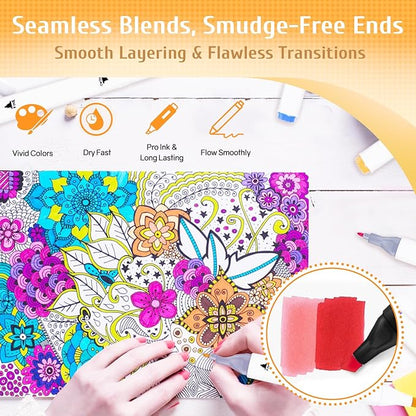 204 Colors Alcohol Markers with APP, Dual Tip Art Marker for Adults Coloring Books, Alcohol Based Ink Illustration Markers Set for Adult Artist Drawing Sketching Painting Lettering Cards