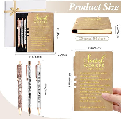 5 Pcs Employee Appreciation Gift Leather Journal Notebook 3 Ballpoint Pens with Box Thank You for Boss Emergency Nurses Medical Assistant Lady Coworker Teacher Social Worker(Khaki)