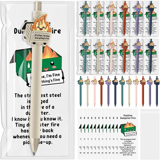 60 Sets Dumpster Fire Gifts Funny Dumpster Fire Ballpoint Pens and Bookmarks Bulk Emotional Support Gift for Christmas Office Desk Accessories Work Coworkers Team Employee Staff Teachers