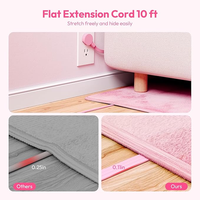 NTONPOWER Pink Extension Cord 10 ft, 1080 Joules Surge Protector Power Strip with 6 Widely Outlets 3 USB (1 USB C), Flat Plug Extension Cord Power Strip Long Cord for Home Office Dorm Room Essentials