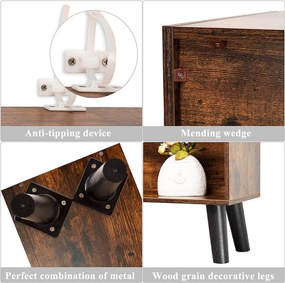 LEYAOYAO Cube Bookshelf 3 Tier Mid-Century Rustic Brown Modern Bookcase with Legs,Retro Wood Bookshelves Storage Organizer Shelf,Freestanding Open Book Shelves for Bedroom,Living Room,Office