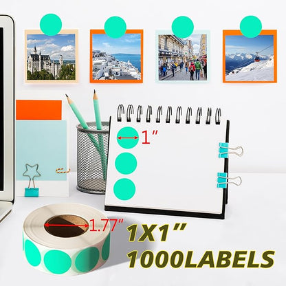 PARLAIM 1 Inch Round Permanent Adhesive Color-Code Dot Stickers,1000 per Roll dots Label Dispenser Box,Aqua Circle Stickers Label for Office Home