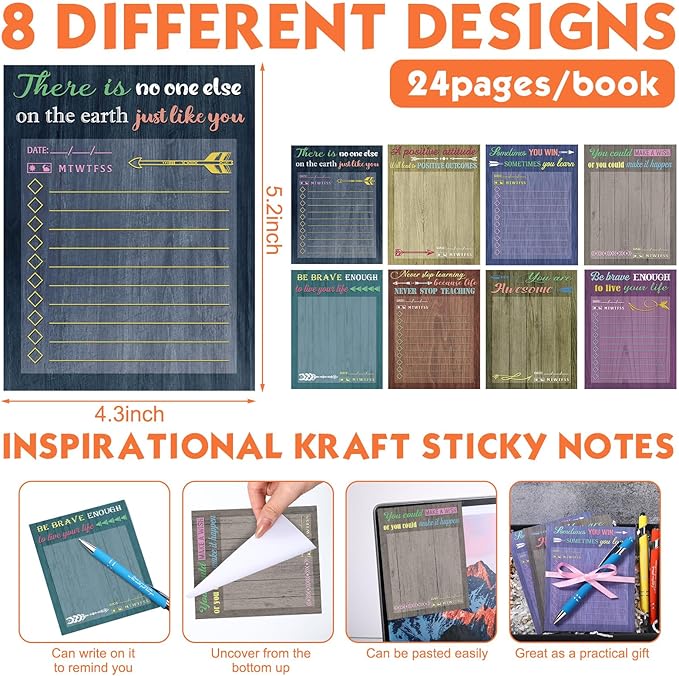 Outus 72 Pcs Inspirational Gift Set Motivational Notepads with Pens Cute Sticky Notes Positive Pens Encouragement to Do List Memo Pads for List Study Planner Office Supplies Gift (Classic Style)