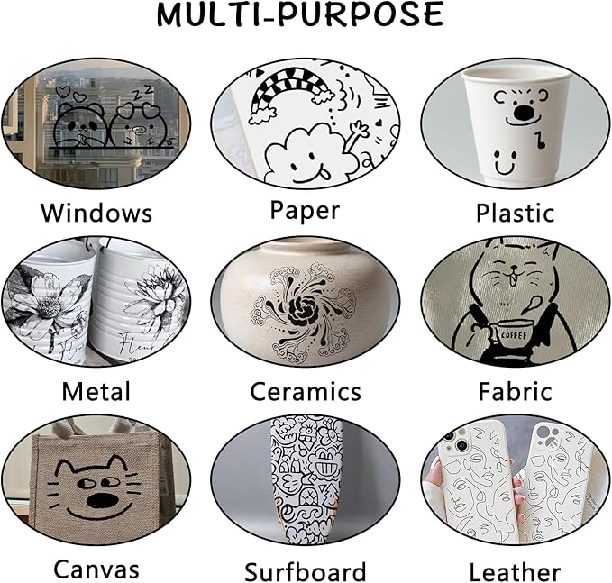 SFAIH Acrylic Black Paint Pens - 8 Pack 2-3MM Medium Tip & 0.7MM Extra Fine Black Permanent Markers for Rock Painting, Wood, Metal, Fabric, Plastic, Canvas, Glass, Ceramic, Diy Crafts