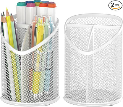 2 Pack Pen Holder Mesh Round Pencil (White)