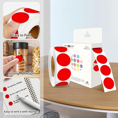 PARLAIM 1 Inch Round Color-Code Dot Stickers,10000per/10 Rolls dots Label Dispenser Box, Red Circle Stickers Label for Office Home (Red)