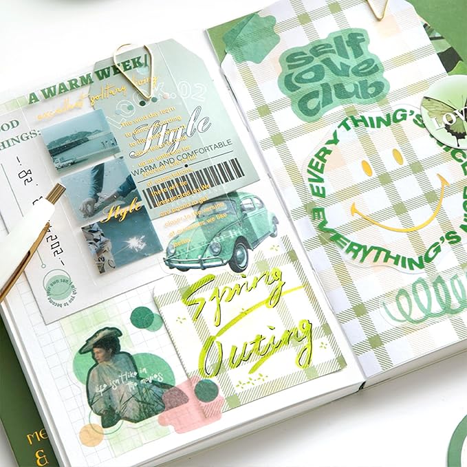 Aromoty Scrapbooking Supplies Kit, Garden Cottage Aesthetic Vintage Scrapbook Kit for Bullet Junk Journal A6 Grid Notebook Journaling Supplies Flower DIY Craft Birthday Gifts for Women Kid Teen Girl