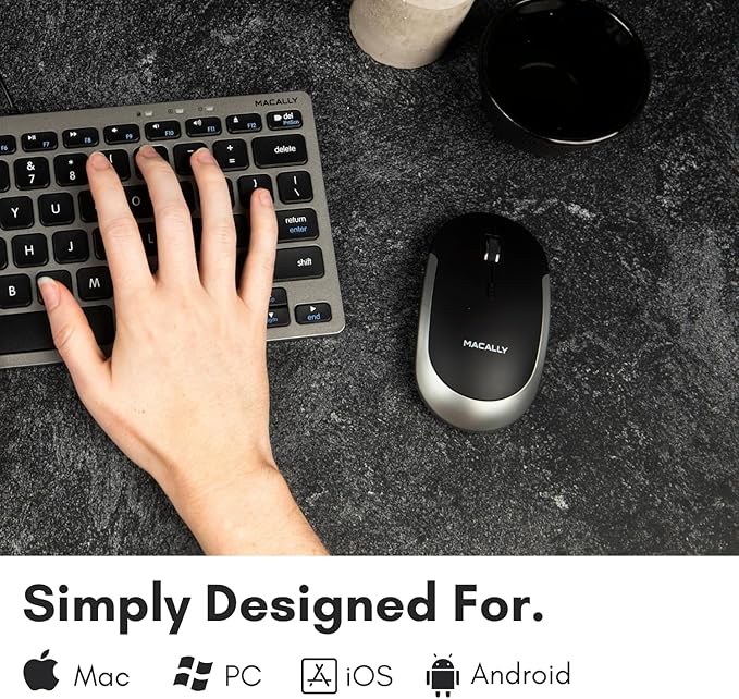 Macally Wireless Bluetooth Mouse for Mac, MacBook Pro/Air, iPad, Laptop, and PC - Quiet Click and Comfortable Apple Wireless Mouse - Space Gray