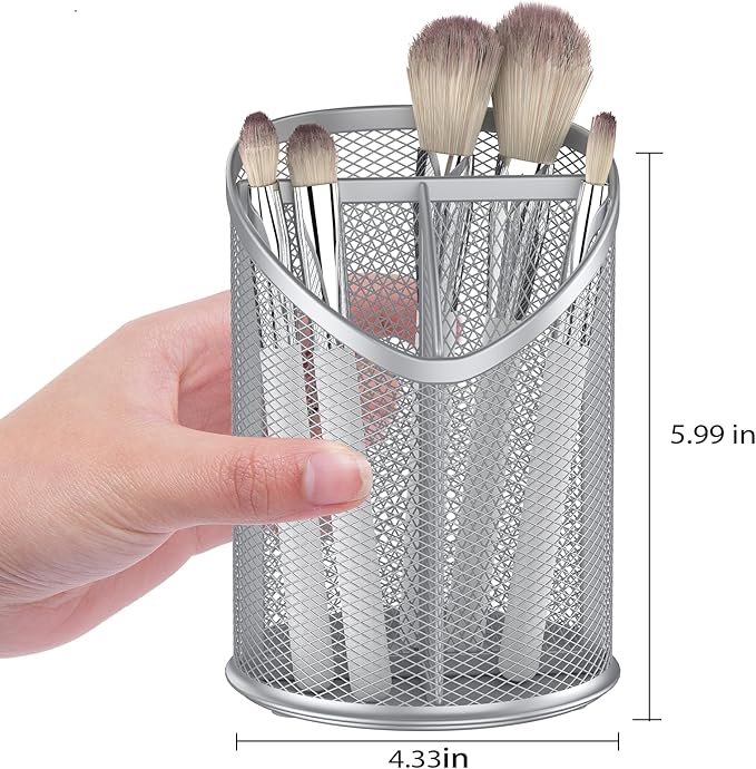 2 Pack Pen Holder Mesh Round Pencil (Silver)