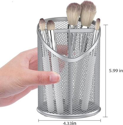 2 Pack Pen Holder Mesh Round Pencil (Silver)
