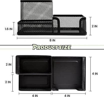 Ludato 4 Pieces 3 Compartments Mesh Pen Holder Desk Organizers Caddy and Accessories for Desk,Black Pencil Holder,Sticky Notes Holder for Home,Office and School