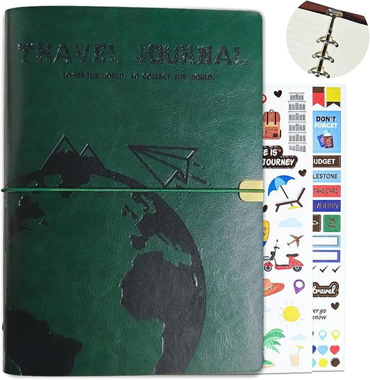 Travel Journal for Women Men, Leather Travel Scrapbook Notebook & Adventure Book Travel Planner Memory Diary, Travel Gifts (Green)