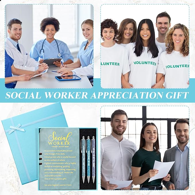 5 Pcs Employee Appreciation Gift Leather Journal Notebook 3 Ballpoint Pens with Box Thank You for Boss Emergency Nurses Medical Assistant Lady Coworker Social Worker Teacher(Blue)