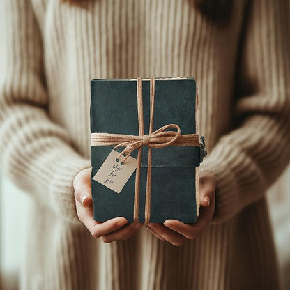 LEATHER VILLAGE Leather Bound Vintage Journal for Women & Men - Book of Shadows - Lock Closure - 200 Pages of Antique Deckle Edges Handmade Paper - Turquoise Color - 7 X 5 inches