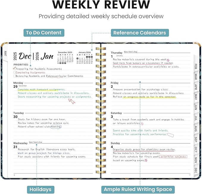 2026 Planner, Weekly and Monthly Planner for Women, January 2026 - December 2026, Hardcover 2026 Calendar Planner Book with Tabs, Inner Pocket, Spiral Bound, Perfect for Office Home School Supplies - A5 (6.3" x 8.5"), Jungle Peacock