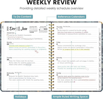 2026 Planner, Weekly and Monthly Planner for Women, January 2026 - December 2026, Hardcover 2026 Calendar Planner Book with Tabs, Inner Pocket, Spiral Bound, Perfect for Office Home School Supplies - A5 (6.3" x 8.5"), Jungle Peacock