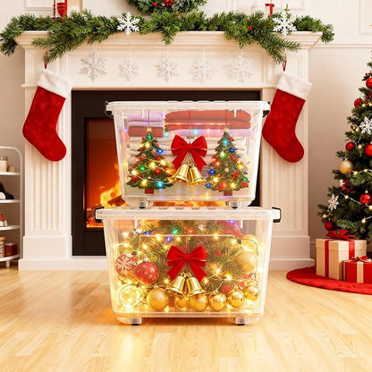 Nazhura 97Quart Plastic Storage Bin, Stackable and Nestable Storage Boxes with Clear Lids and Secure Latching Buckles, Large Storage Container (Clear, 97Quart-6Pack)