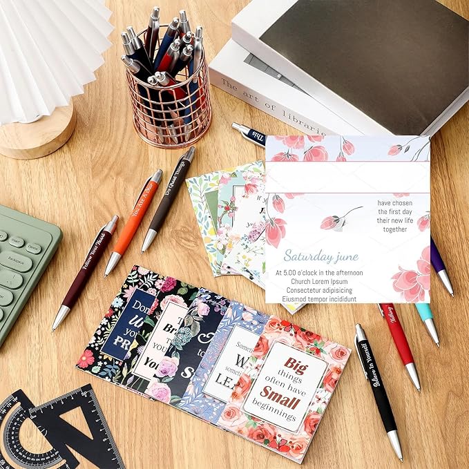 Yeaqee 72 Pcs Motivational Pens Notepads Gifts Set Inspirational Quote Ballpoint Pen Small Notebook Mini Journal Bulk Present Idea for Teacher Coworker Gifts Women Office School(Inspiring)