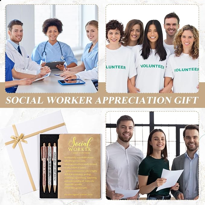 5 Pcs Employee Appreciation Gift Leather Journal Notebook 3 Ballpoint Pens with Box Thank You for Boss Emergency Nurses Medical Assistant Lady Coworker Teacher Social Worker(Khaki)