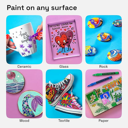 ARTISTRO 60 Acrylic Paint Pens, Art Set Acrylic Paint Markers, Fabric Markers for Textile, Canvas, Rock, Glass, Wood, Paper, Pumpkin, DIY, Paint Markers for Kids and Adults
