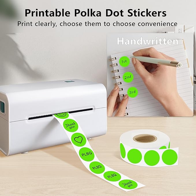 3/4 inch Round Thermal Labels 0.75 inch Colored Circle Dots Stickers Roll for Thermal Print, Self-Adhesive Light Green Color Coding Labels for Office, Student Classroom, 1000pcs