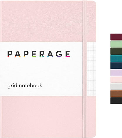 PAPERAGE Graph Paper Journal Notebook, (Blush), 160 Pages, Medium 5.6 in x 8 in - 100 GSM Thick Paper – Hardcover Grid Notebook for Work or School