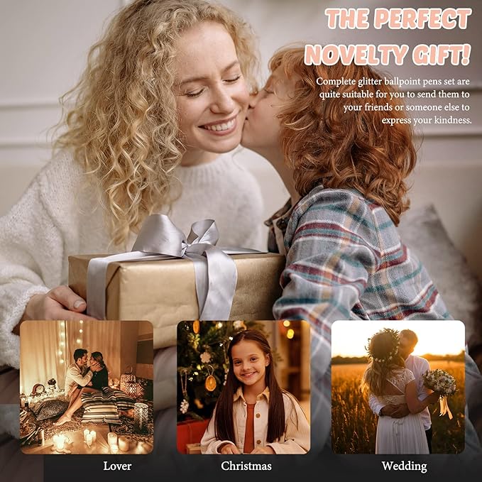 Sabary 12 Pcs Fancy Pens for Women Girls Glitter Sparkly Pretty Cute Pens with 12 Pcs Replacement Black Ink Refills Retractable Journaling Ballpoint Gifts for Christmas Office School Supplies