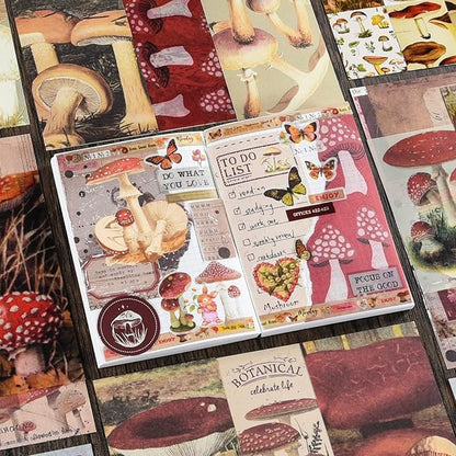 Scrapbooking Supplies Kit, Vintage Aesthetic Scrapbook Kit, Junk Journal Supplies with Scrapbooking Paper A6 Grid Notebook, Journaling Supplies, Birthday Craft Gift for Adult Teen Girl Kid, Mushroom