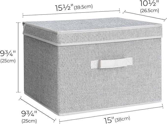 StorageWorks Fabric Storage Bins with Lid, Decorative Storage Boxes for Shelves, Stackable Closet Organizer Basket with Handles, Large, Gray, 2-Pack