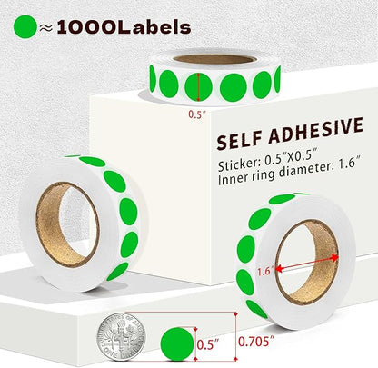 1000PCS Green Colored Dot Stickers Round Coding Circle Label Stickers 0.5 inch Label in Dispenser Box for Office Classroom