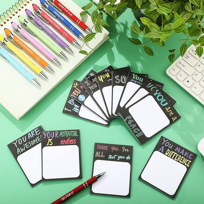 Geyee 24 Pcs Modern Sticky Notes with Funny Pens Fun Notepads for Adults Coworkers Nurse 3 x 4 Inch to Do List Notepads with Sayings Pen for Lab Week Gifts Teacher Office Supplies