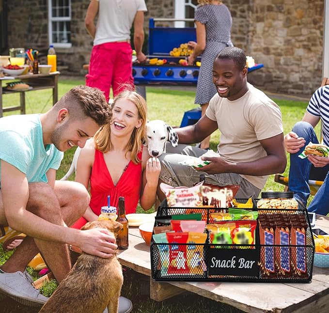 Snack Organizer for Countertop, 5 Compartments Metal Snack Basket Container, Chips Organizer, Snack Bar Station Decor, Kitchen Pantry Organization and Storage