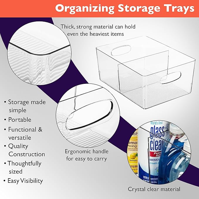 ClearSpace Plastic Storage Bins with Divider – Perfect Kitchen Organization or Pantry Storage – Fridge Organizer, Pantry Organization and Storage Bins, Cabinet Organizers