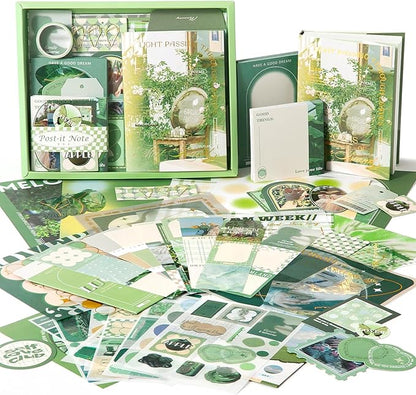 Scrapbooking Supplies Kit, Vintage Aesthetic Scrapbook Kit, Junk Journal Supplies with Scrapbook Stickers Paper, Journaling Supplies, Birthday Craft Gift for Adult Teen Girls Kid, Mist Island Poems