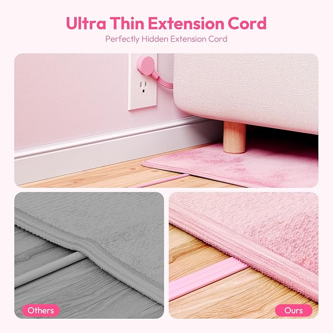 Pink Power Strip, NTONPOWER Surge Protector Power Strip Flat Extension Cord 15FT, 9 Outlets 3 USB Ports(1 USB C), Wall Mount, 1080J, Multiple Outlets for Home, Dorm, Vanity Desk, Nightstand,Women