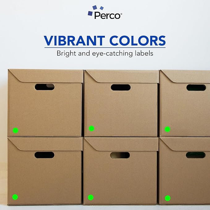 Perco Fluorescent Green 1-Inch Round Circle Dot Sticker Labels with Easy Peel Perforation - 1,000 Labels per Roll - Strong Adhesion, Vibrant Colors for Organizing, Crafting & More - Made in USA