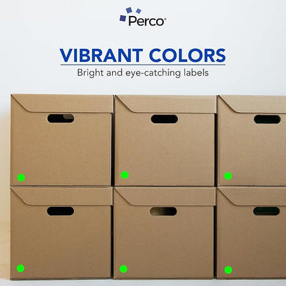 Perco Fluorescent Green 1-Inch Round Circle Dot Sticker Labels with Easy Peel Perforation - 1,000 Labels per Roll - Strong Adhesion, Vibrant Colors for Organizing, Crafting & More - Made in USA