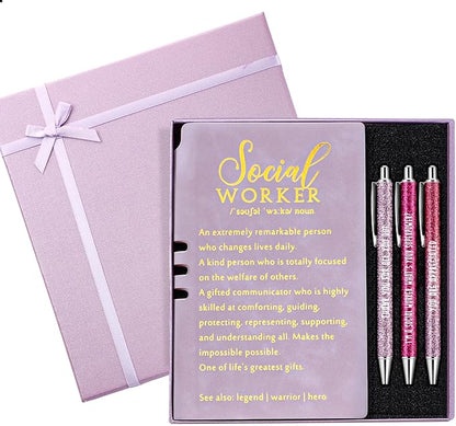 5 Pcs Employee Appreciation Gift Leather Journal Notebook 3 Ballpoint Pens with Box Thank You for Boss Emergency Nurses Medical Assistant Lady Coworker Teacher Social Worker(Purple)
