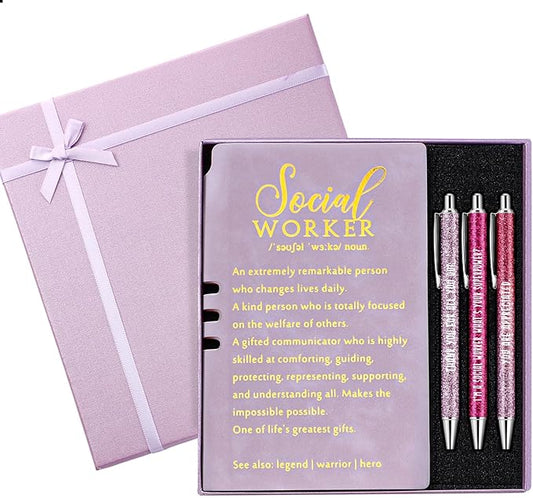 5 Pcs Employee Appreciation Gift Leather Journal Notebook 3 Ballpoint Pens with Box Thank You for Boss Emergency Nurses Medical Assistant Lady Coworker Teacher Social Worker(Purple)