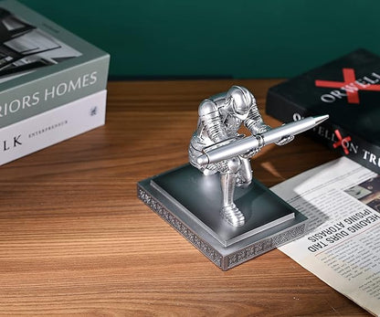 Knight Pen Holder Pen Stand Desk Organizers and Accessories Resin Pencil Holder as Gift with a Fancy Pen for Office and Home Desk Organizer (Silver)
