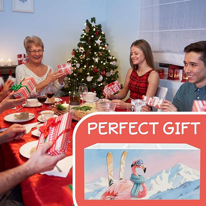 Winter Skiing Flamingo Pen Pencil Holder Organizer for Desk, Pink Flamingo Gifts, Pink Tropical Bird Snowy Mountain Wood Cooking Kitchen Utensils Utensil Organizer Holder Decor