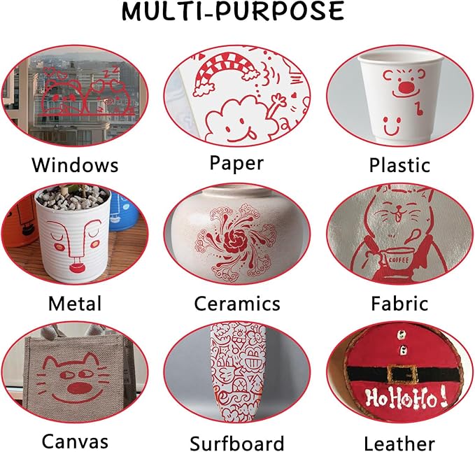 SFAIH Acrylic Red Paint Pens - 8 Pack 2-3MM Medium Tip & 0.7MM Extra Fine White Paint Marker for Rock Painting, Wood, Metal, Fabric, Canvas, Glass, Ceramic, Diy Crafts