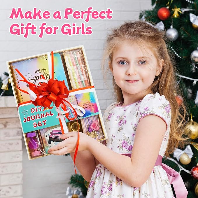 DIY Journal Kit for Girls/Teen/Tween, 2 PC Stationery | Scrapbook | Diary | Journaling Art Crafts Supplies Set, Christmas | Birthday Gift for 8 9 10 11 12 13 14 Year Old Girl Ideas