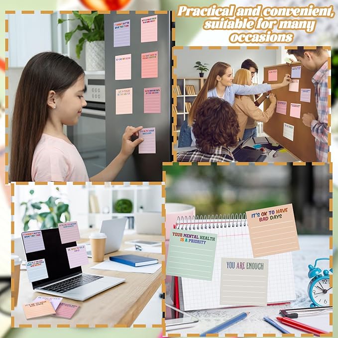 Yinder 24 Pcs Inspirational Sticky Notes Christmas Stocking Stuffers Motivational Sticky Notes Pad Employee Appreciation Gift Bulk for Teacher Nurse Coworker Office 3 x 3'' (Mental Health,Aesthetics)