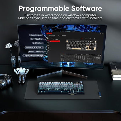 RedThunder K95 Wireless Mechanical Keyboard,TFT Screen & Knob, Trip-Modes Connection, Gasket Custom Hot-Swap Keyboard, RGB Backlit, Pre-lubed Linear Switches, Side Printed PBT Keycaps, Gray Gradient