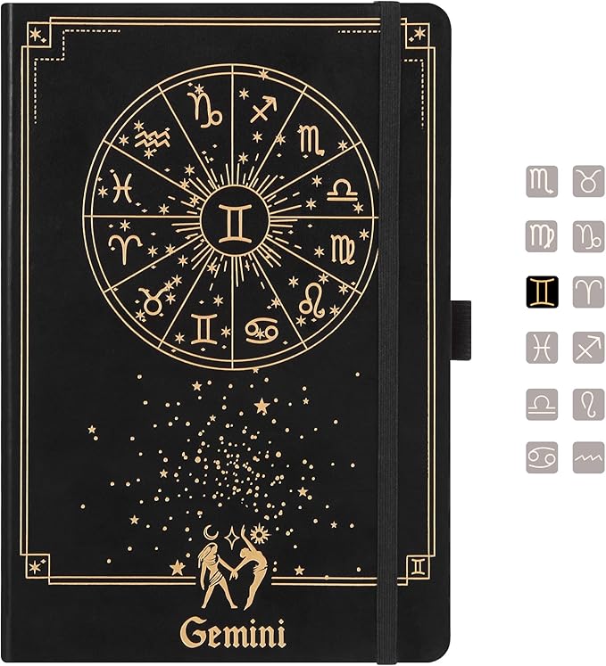 Gemini Zodiac Astrology Undated Monthly Weekly Daily Planner Journal Hardcover A5 5.7" x 8.3" 160 Pages 100GSM Paper 2025 2026 2027 Holidays Calendar