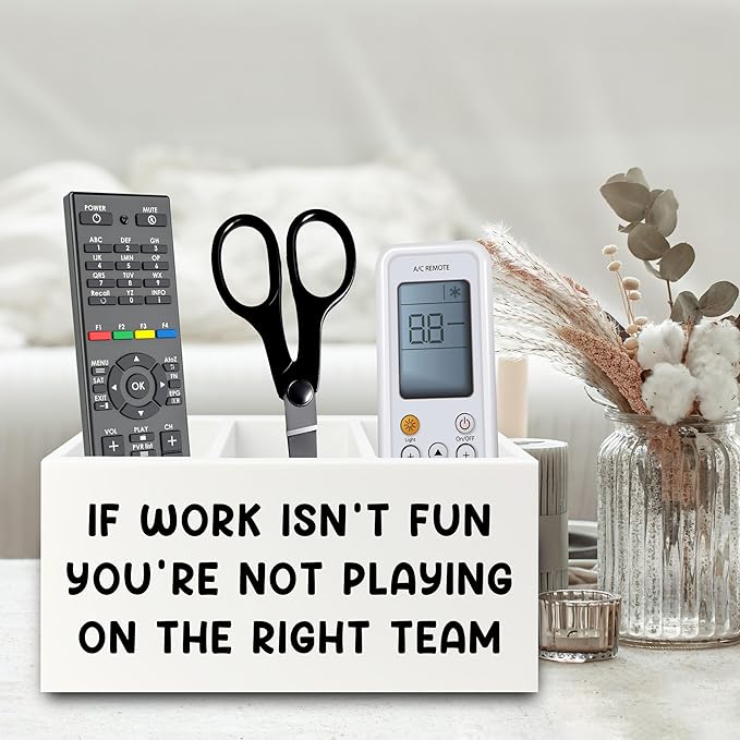 Inspirational Pen Pencil Holder Organizer for Desk, Inspirational Gifts for Women, Teamwork Team Gifts for Employees Coworkers Wooden Box Sign for Home Office Desk Tabletop Decorations