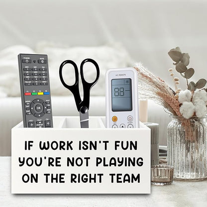 Inspirational Pen Pencil Holder Organizer for Desk, Inspirational Gifts for Women, Teamwork Team Gifts for Employees Coworkers Wooden Box Sign for Home Office Desk Tabletop Decorations