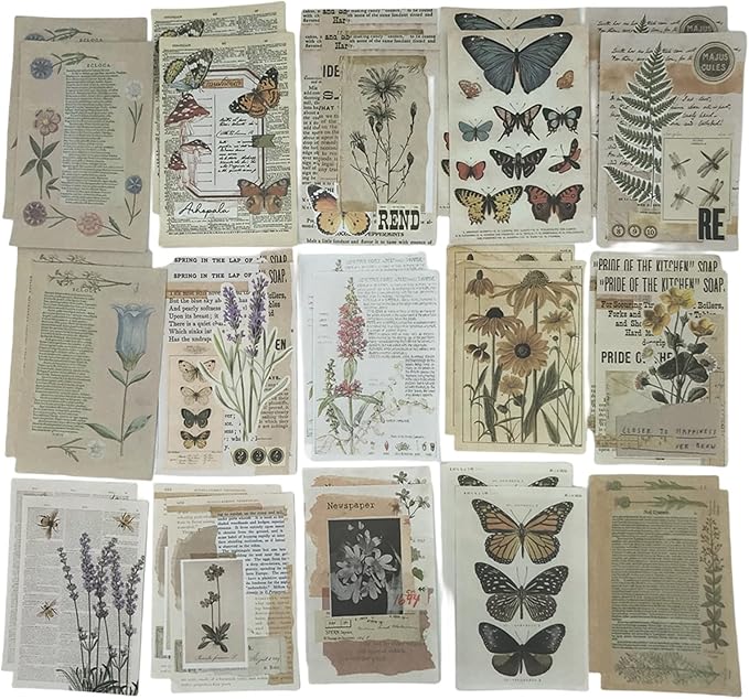 200PCS Vintage Scrapbooking Supplies Kit for Journaling, Scrapbook Sticker Paper Pack for for Bullet Journals Junk Journal Planners Aesthetic Cottagecore Room Decor Wall Art Collage Album (Nature)